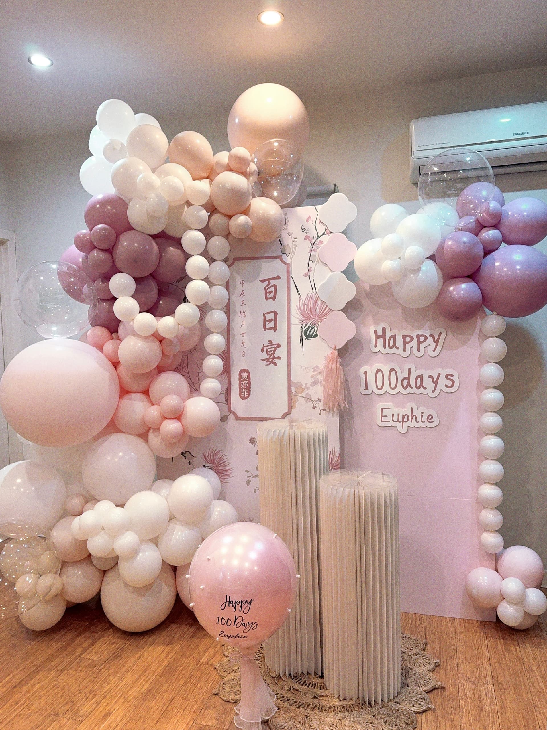 Dusty pink 100 days celebration for Euphie