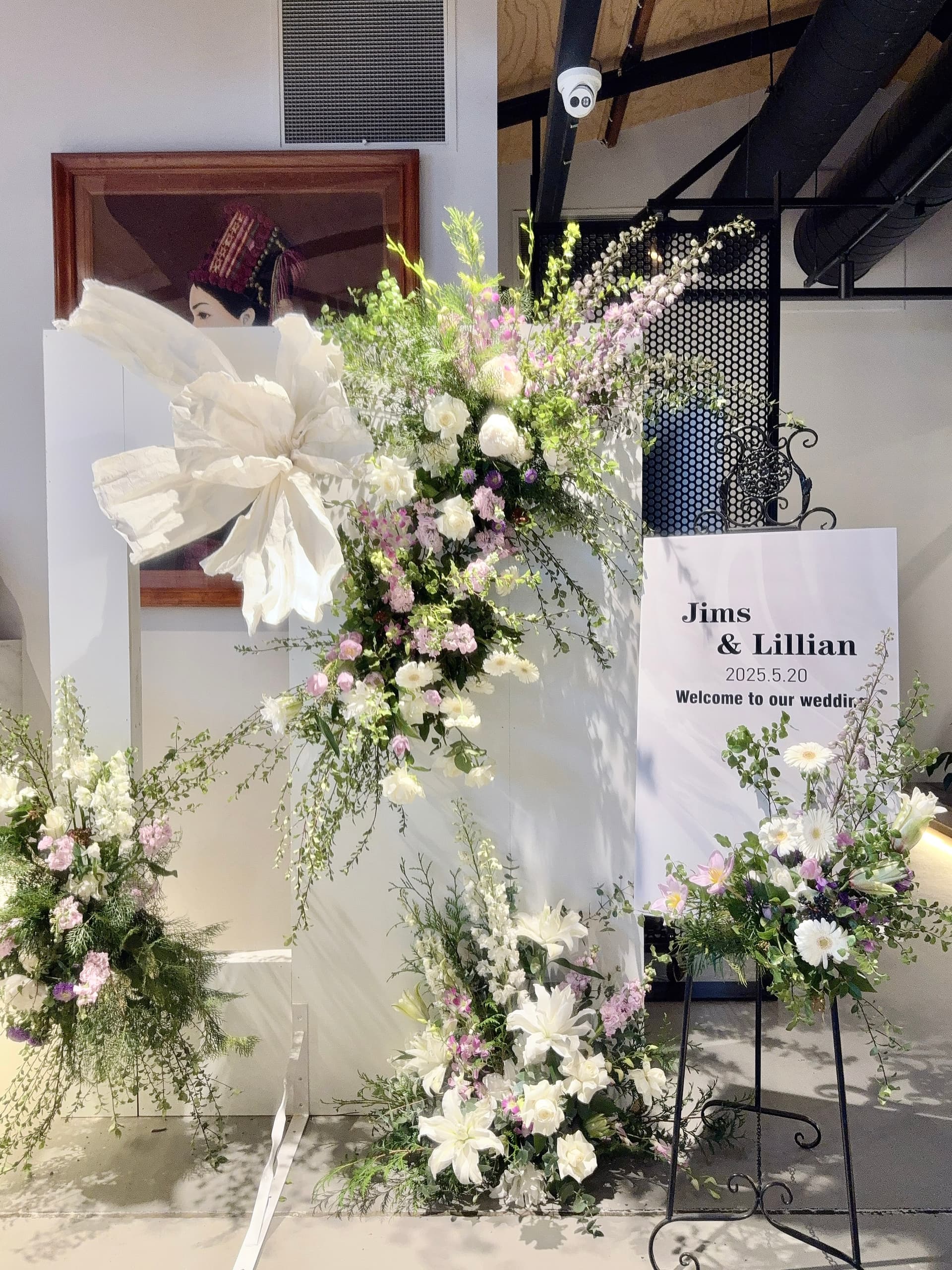 Floral welcome stand for Jim and Lillian's wedding